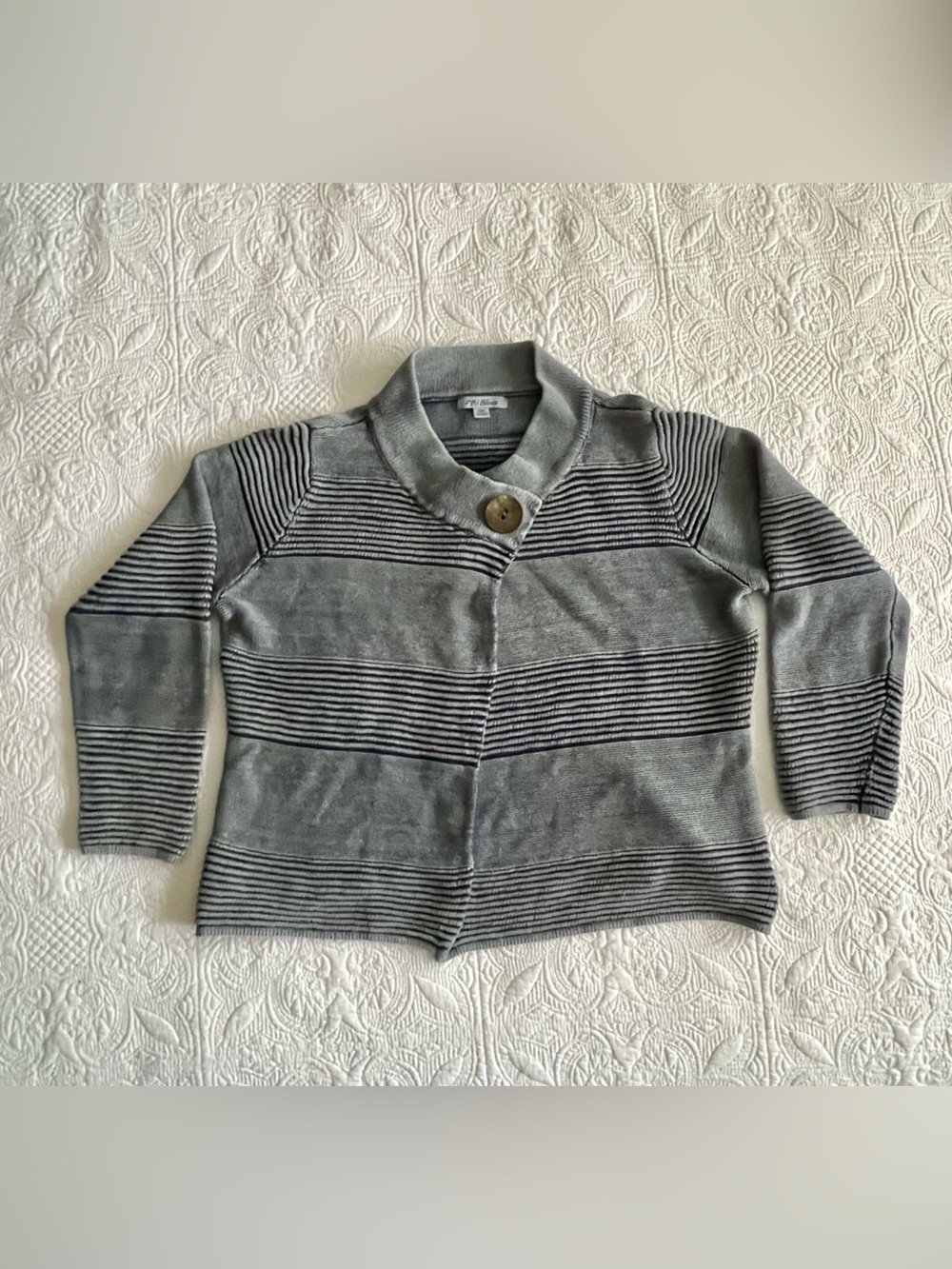 Striped Gray Button-Up Knit Cardigan - PBJ Blues - Classy